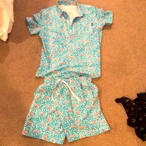 Chubbies “Domingos Are For Flamingos” matching polo and swim set